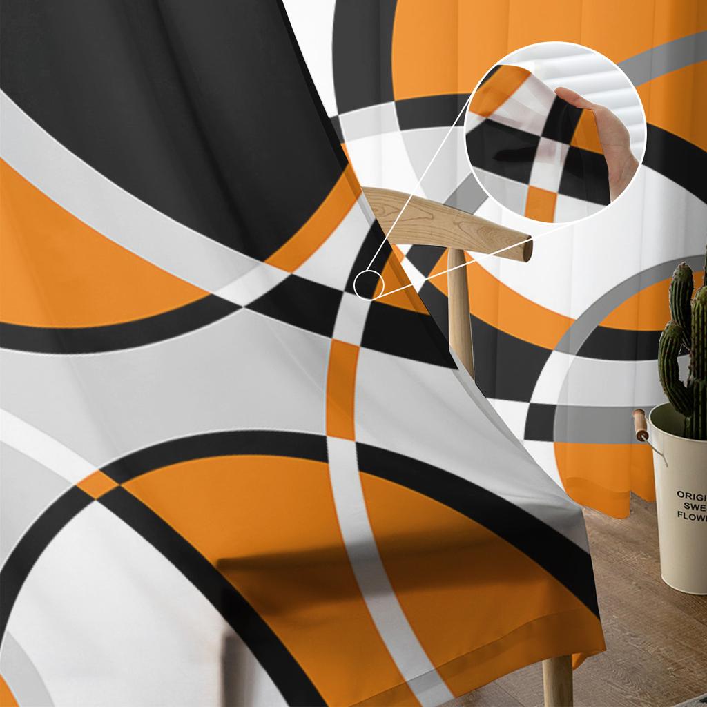 Geometric Abstract Round Artistic Orange Sheer Curtains Living Room Window Tulle Curtains Bedroom Veiling Curtains Luxury Drapes
