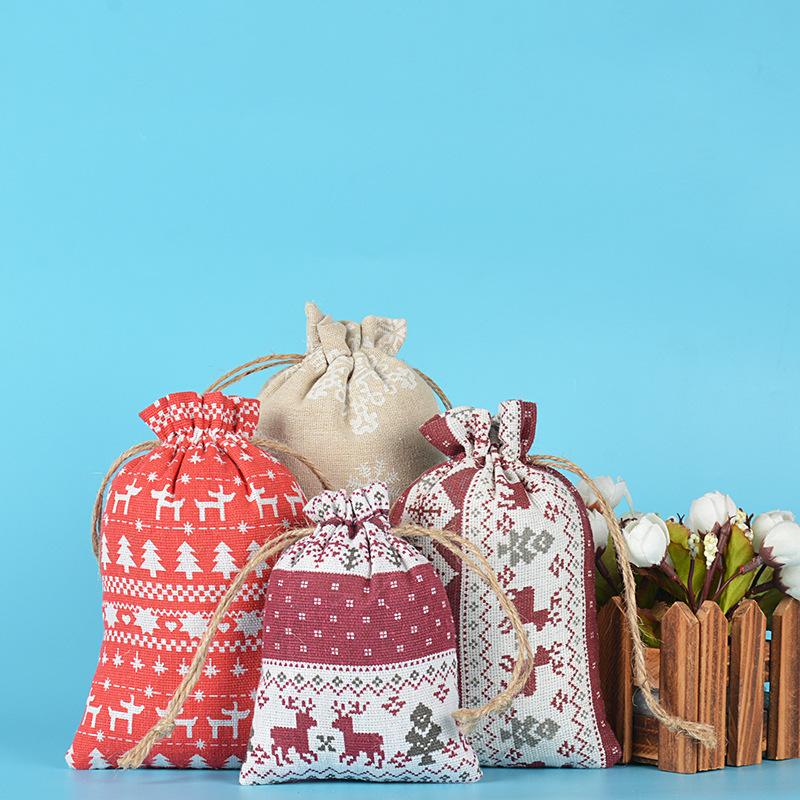 12pcs Linen Drawstring Bag Christmas Gift Apple Packaging Candy Decoration Storage Bag Drawstring Bag