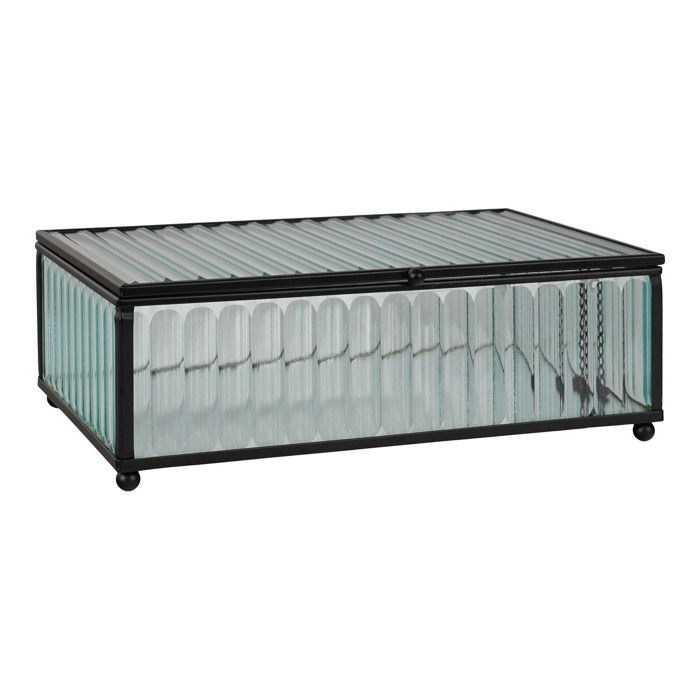 Rectangular Black Box with Glass and Metal Lid 20 X 13 X 7 Cm