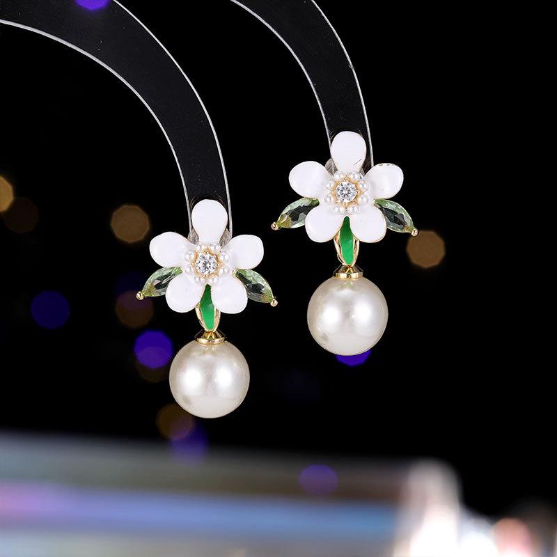 

Женские серьги в дизайне «легкая роскошь» с вишневым цветом, капельной эмалью и имитацией жемчуга, модные и универсальные, нишевый дизайн