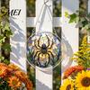Decorative Glass Effect Pendant Halloween Acrylic Puzzle Window Suncatcher, Stained Style Hanging Ornament Retro Skeleton Pumpkin Crow with