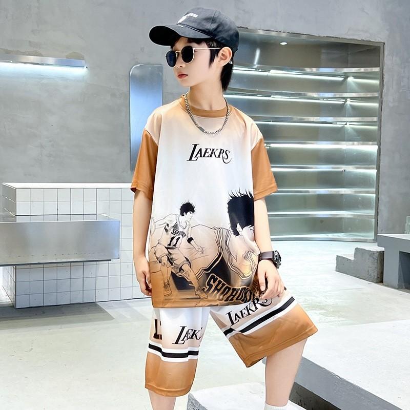 Summer clothing set suitable for boys, fashionable loose fitting set