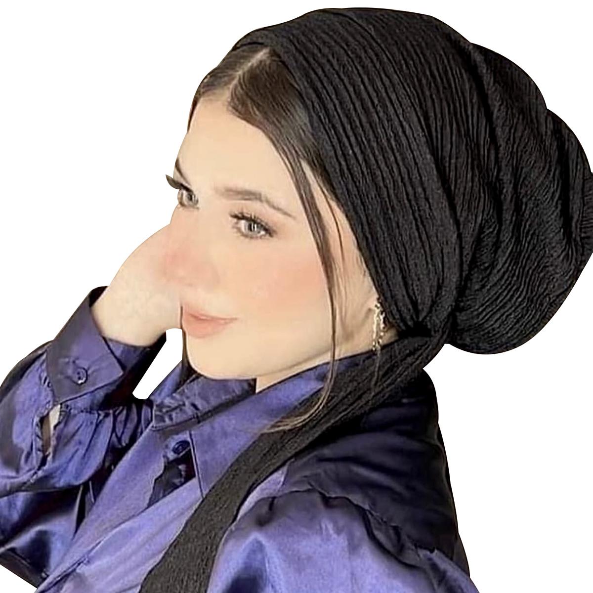 

Crinkled Long Tail Headscarf Hat Women Muslim Hijab Turban Chemo Cap Beanies Bonnet Lady Hair Loss Head Wraps Turbante Mujer