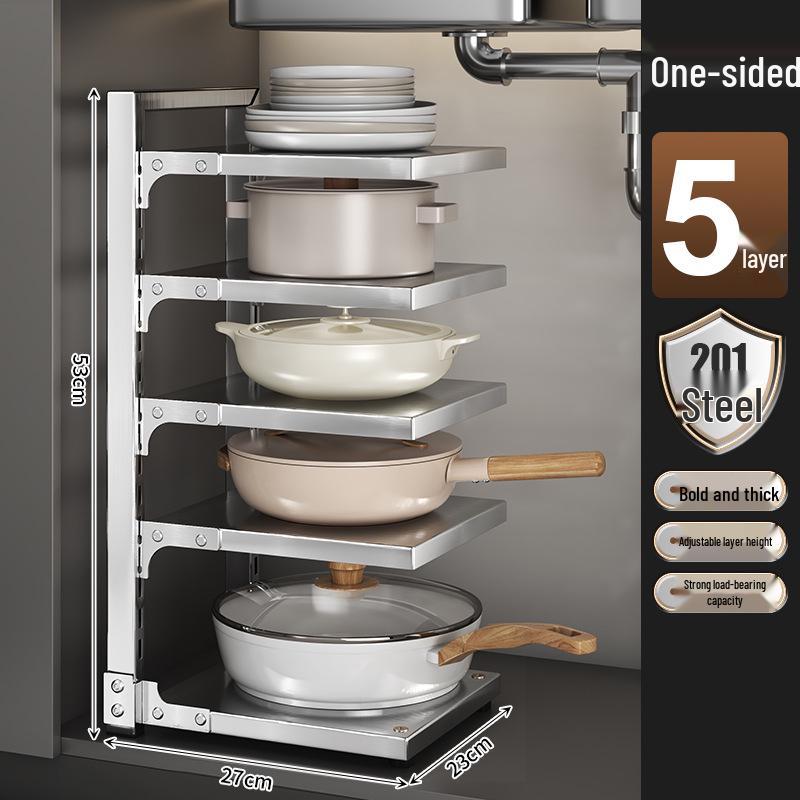 Multi-Layer Kitchen Pot Rack: Floor-Standing, Under-Sink Cookware & Storage Solution