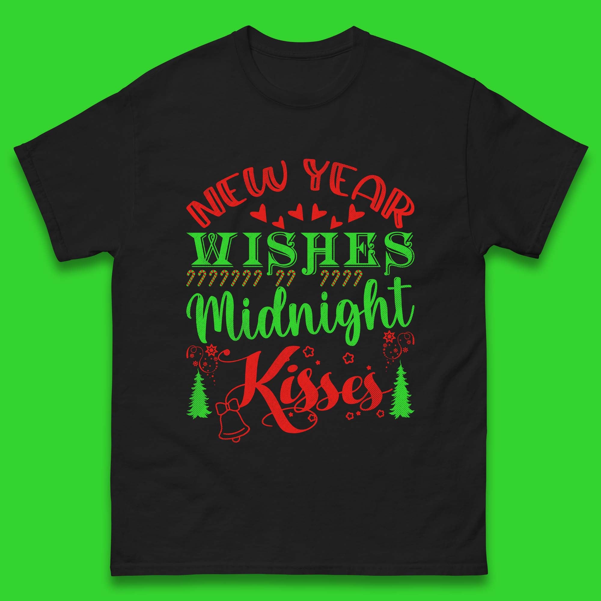 New Year Wishes Midnight Kisses Christmas T-Shirt Womens Tops Tees 4XL