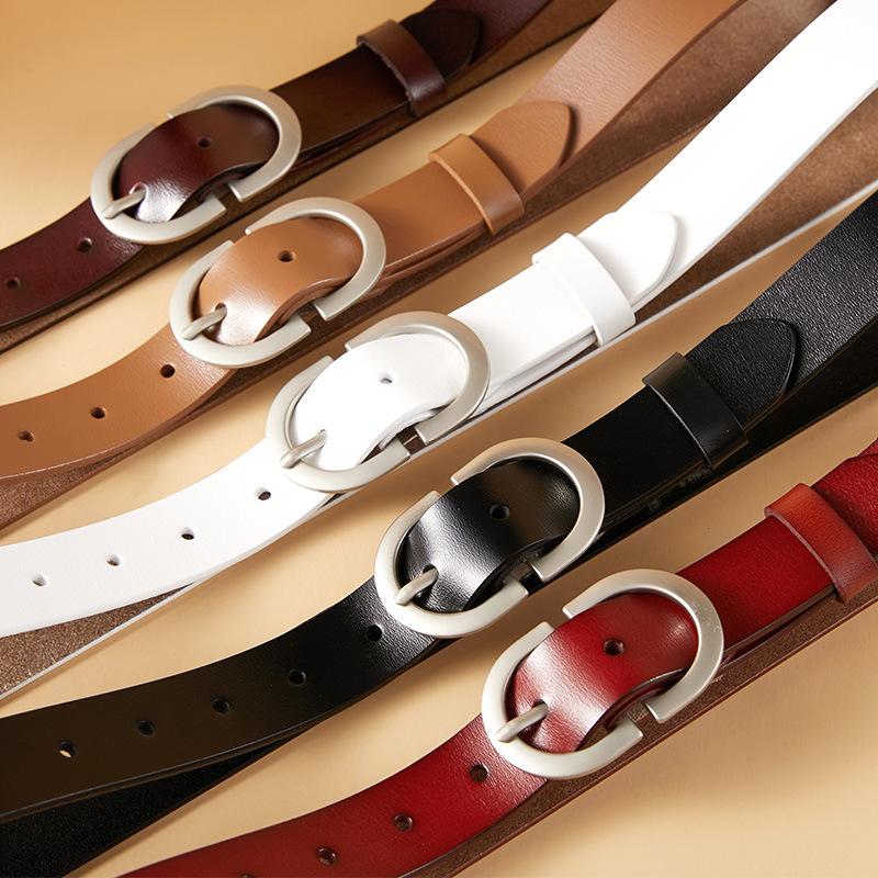 All-match Pin Buckle Fashionable Women's Belt Genuine Leather Thin Belt Casual Versatile Jeans Ruffle Decorative Korean Trousers