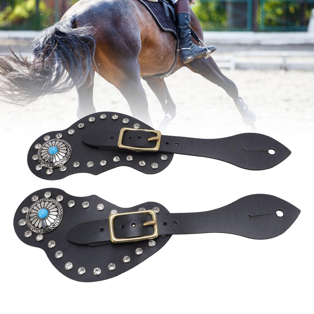 2Pcs Spur Strap Set Artificial Lther Rhinestone Decorations Spur Holder for