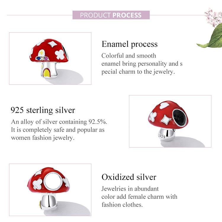 WOSTU Breloques en forme de champignon rouge en argent sterling 925 pour femme, adaptées aux bracelets originaux à faire soi-même, bijoux d'anniversaire, cadeaux