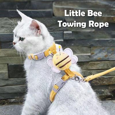 Cat Harness Leash Collar Set Adjustable Cartoon Bee Double Layer Dog Harness For Small Medium Pet Collar Leash Outdoor Walking
