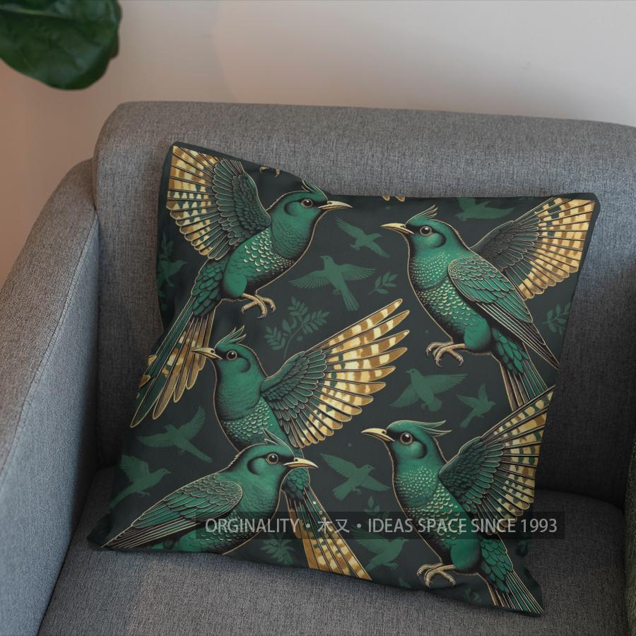 2D Flying Birds Green Pattern Pillow Cover Pattern Cushion Cover Suitable For Sofa Bedroom Car Pillow Cover