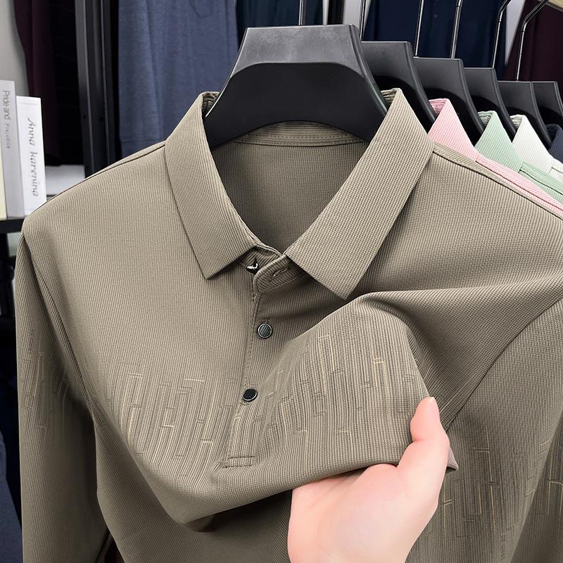 New Long-sleeved T-shirt Men in Spring and Autumn Printing Simple Elegant and Versatile Middle-aged Lapel Pullover Top