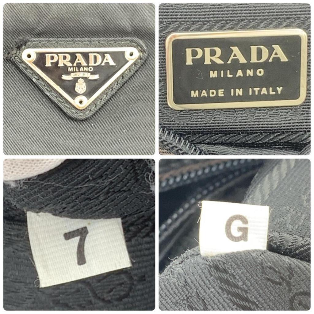 Prada Pocono Schultertasche Kameratasche Crossbody Tessuto Nylon Leder Schwarzer Schultergurt Crossbody Dreieckiges Logo-Schild Weißes Etikett