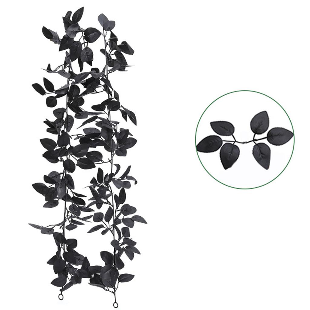 Artificial Black Rose Vine For Halloween Decor Vintage Faux Flowers Decor Red Berries Plant Garland For Outdoor Home Wall Decor