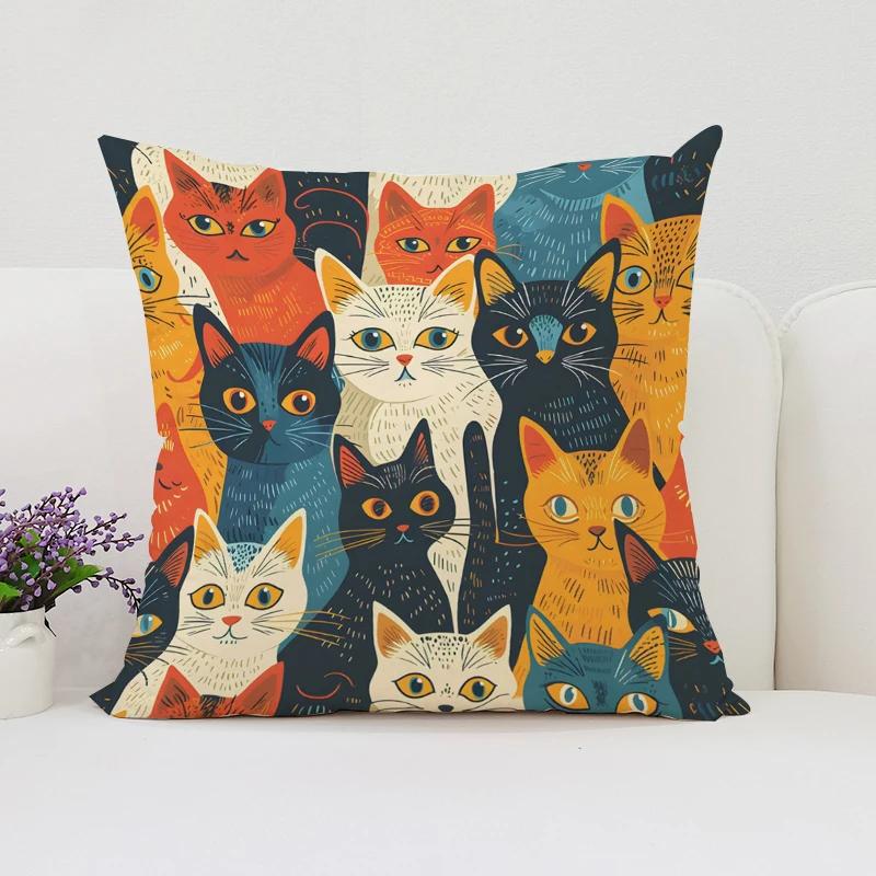 Cute Cartoon Cat Pillowcases for Pillows 45x45 Cushions Cover Aesthetic Room Decoration Cushion Cover 50x50 Home Decor Pillow