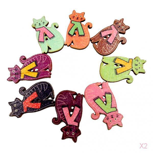 100x Handmade 2 Holes Cat Shape Sewing Making DIY
