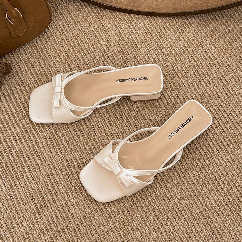 

Грубый каблук Французские крутые тапочки женские летние 2025 новые фея темперамент вечер с юбкой высокий каблук босоножки на ремешках 40 бежевый