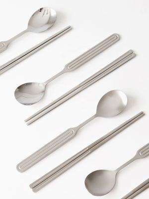 Kamomekitchen Domestically Produced Premium Kamomekitchen Ridge Stainless Steel Spoon, Chopsticks, and Spoon Set