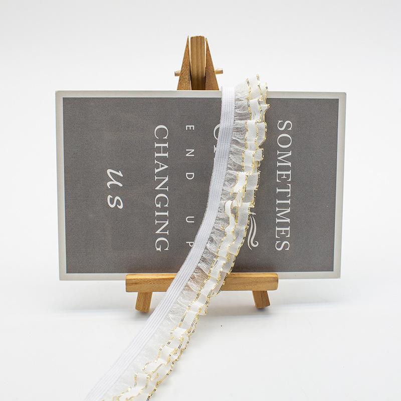 5Meters 25mm Wide Double-layer Fungus Chiffon Elastic Silver Gold Silk Lace for Children's Clothing Hanfu Accessories Snow Gauze Lace