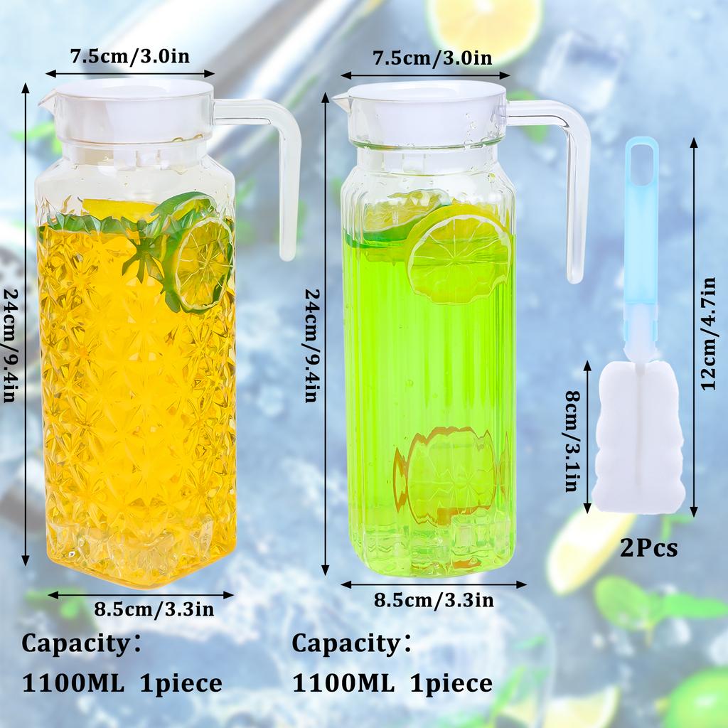 2 Pack Acrylic Pitchers, 37Oz Clear Plastic Pitcher With Removable Lid