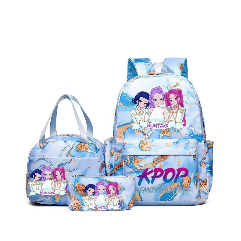Neuer K-Pop Hexenjäger Aufdruck Schüler Schultasche Rucksack Umhänge Federmäppchen Dreiteiliges Set