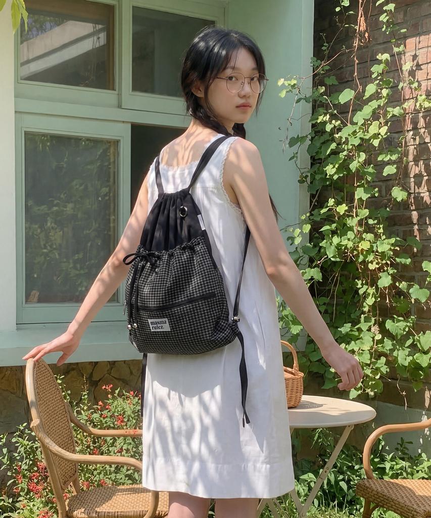 Masmarulez Ribbon Gym Sack_Check Black