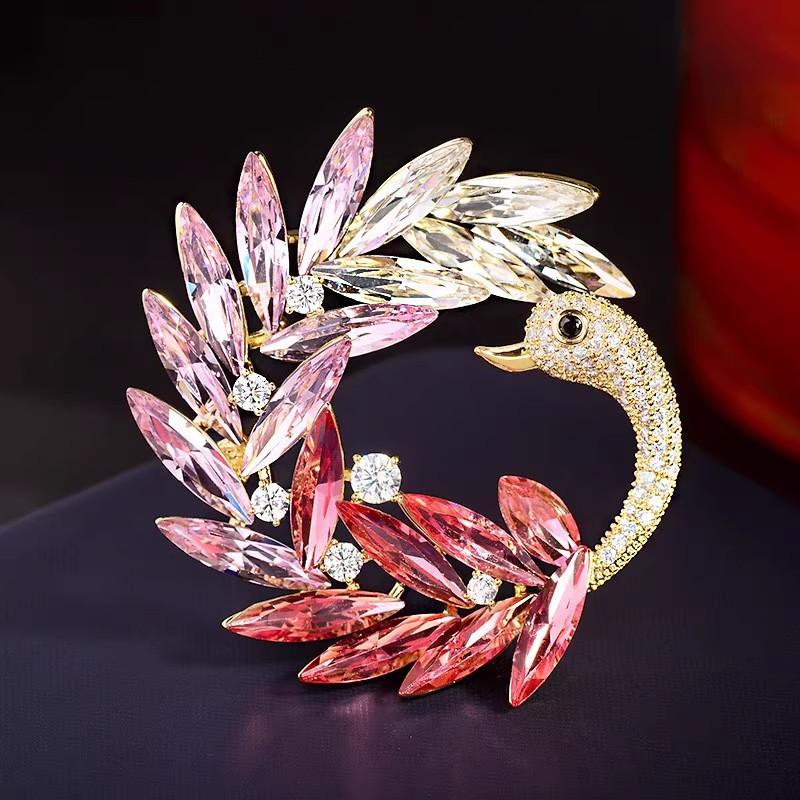 

Брошь Лебедь, Женская Ретро Градиентная Брошь Животное из Имитации Кристалла, Модная Булавка для Пальто и Куртки красный/золотой