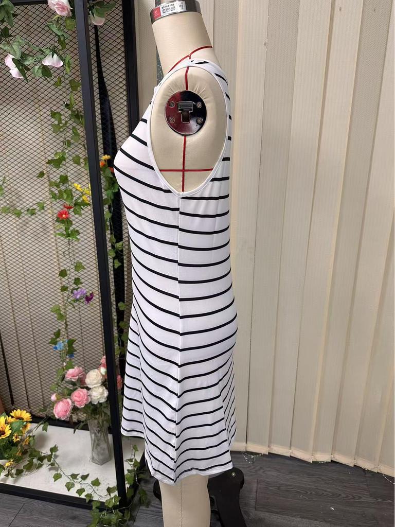 2026 Spring/Summer Women's Striped Sleeveless V-Neck Casual Dress, Europe & America.