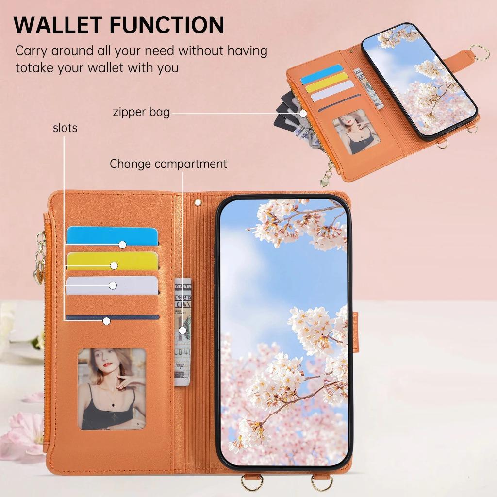 Quilted Zipper Wallet Phone Case For iPhone 17 Pro Max Air 17e 16e 16 15 14 Plus 13 12 Mini 11 Crossbody Strap Card Holder Cover
