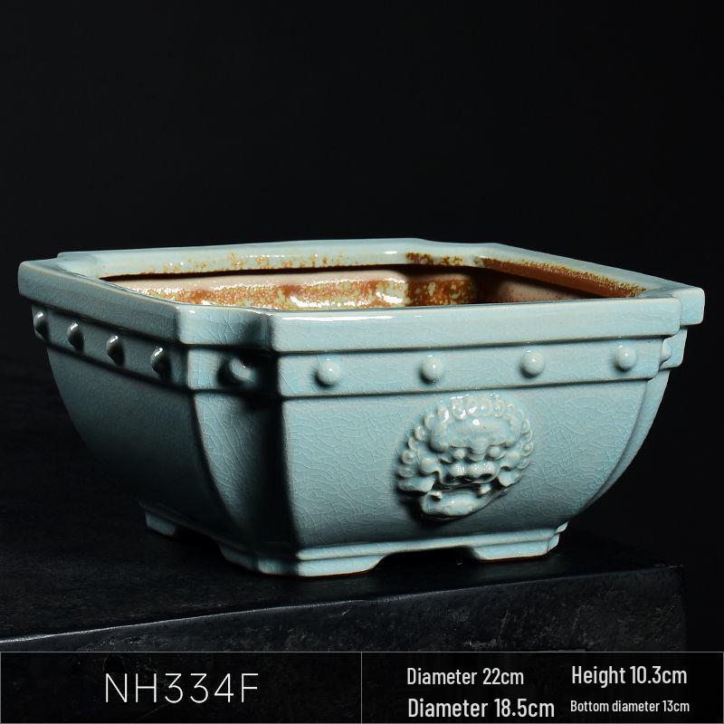 Ceramic Square Bonsai Flower Pot - Large High-Angle, Creative Chinese Style for Green Plants and Orchids