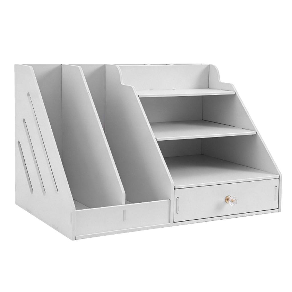 Desktop File Organizer PVC Space Saving Desk Organizer Shelf with Drawer for School Home Office Supplies B