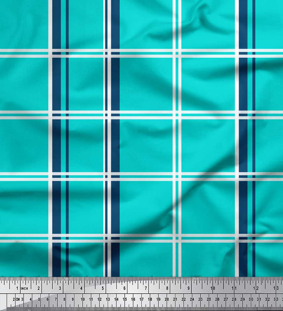 

Soimoi Blue Japan Crepe Satin Fabric Check Check Printed Fabric 1 metre 42 Inch 42 Inch Wide - Poly Crepe зелений