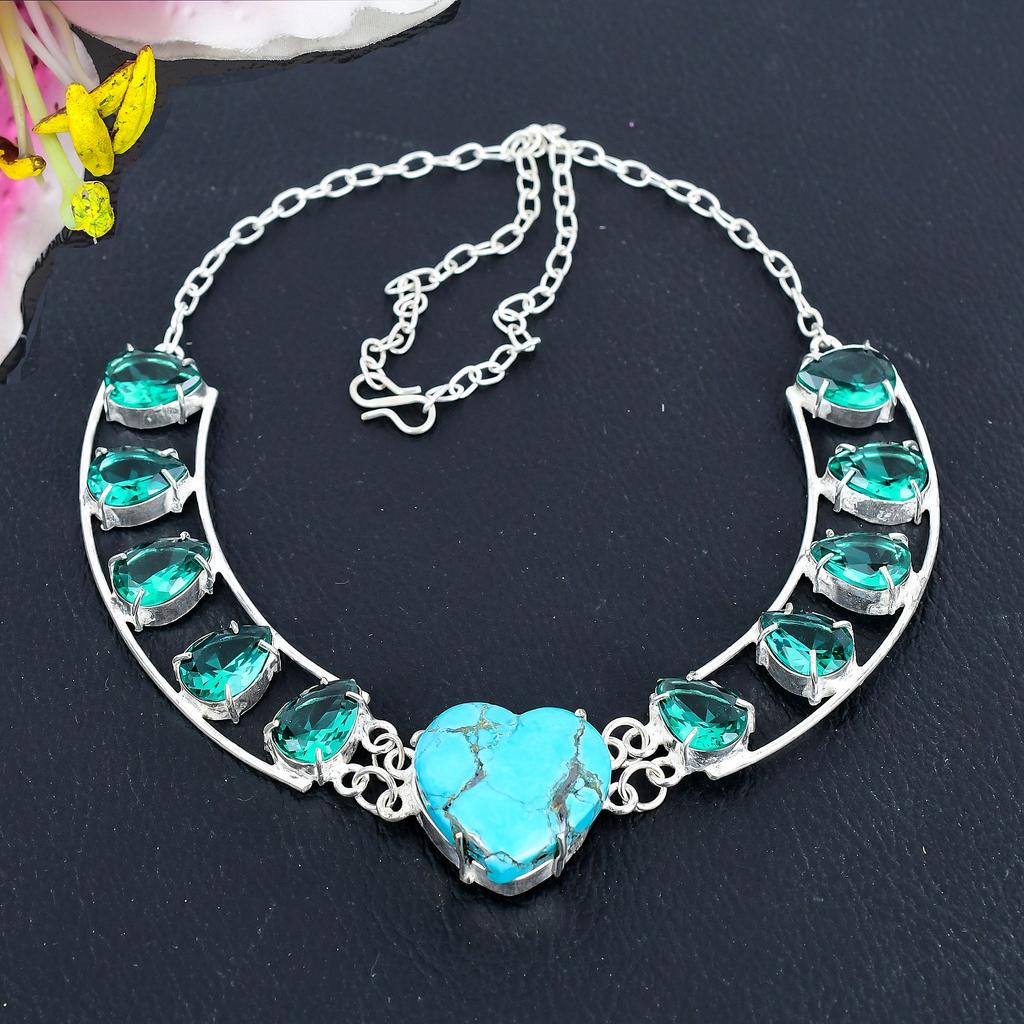 Tibetan Turquoise, Tourmaline 925 Sterling Silver Jewelry Necklace 18" KG-1855