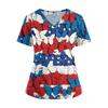 Women's V Neck Short Sleeve Work Top with Pockets Split Hem Independent Day Print Shirt Medical Uniform Nurse Scrub Shirt