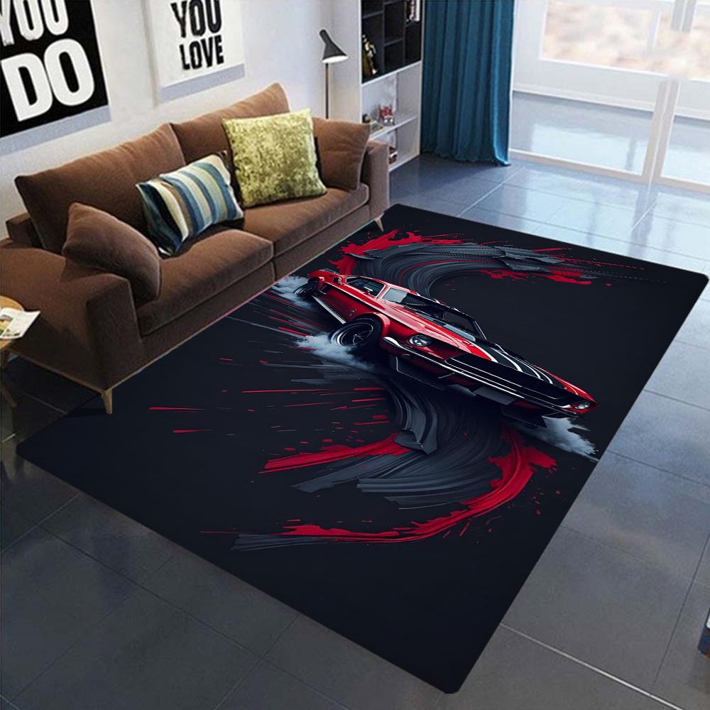 Sports Car Engine Detail Print Carpet Mat Anti-Slip Backing Rug Neon Style for Modern Home Decoration Car Enthusiast Studio