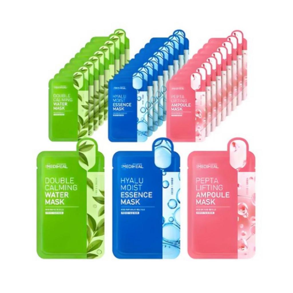 Mediheal Double Calming Water Mask + Hyalu Moist Essence Mask + Pepta Lifting Ampoule Mask — 20 g × 30 sheets (1 pack)