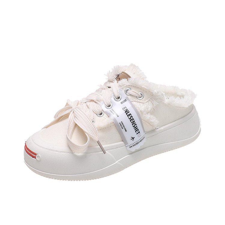 Foreign trade baotou half slippers 2025 summer new muffin platform front lace-up fashion casual sports canvas shoes