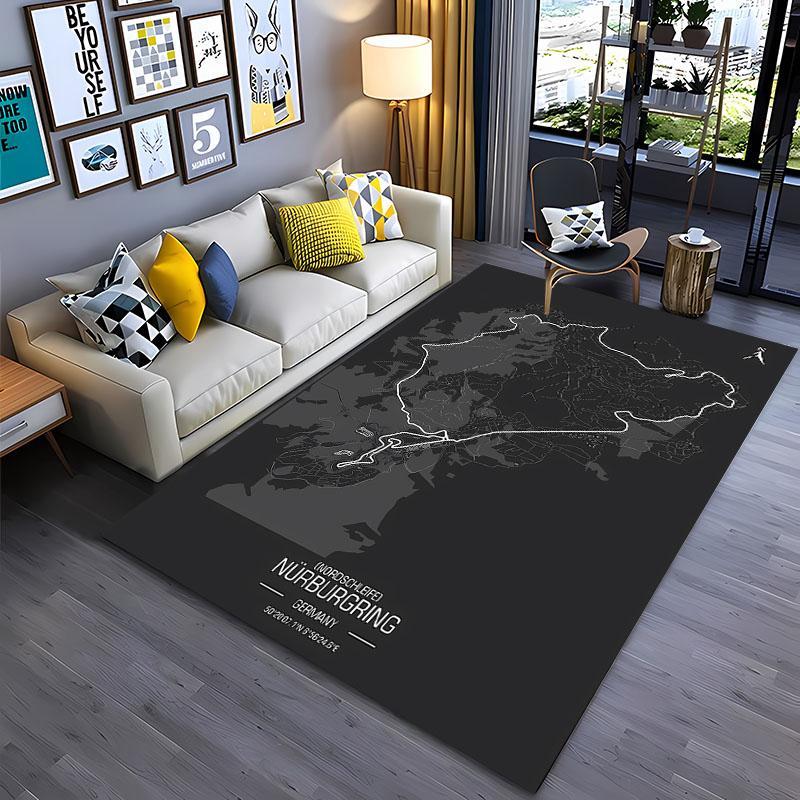 Nürburgring F1 Rennstrecke Teppich Rutschfester Teppich für Wohnzimmer Schlafzimmer Sofadekor KinderSpielBodenmatte Teppich