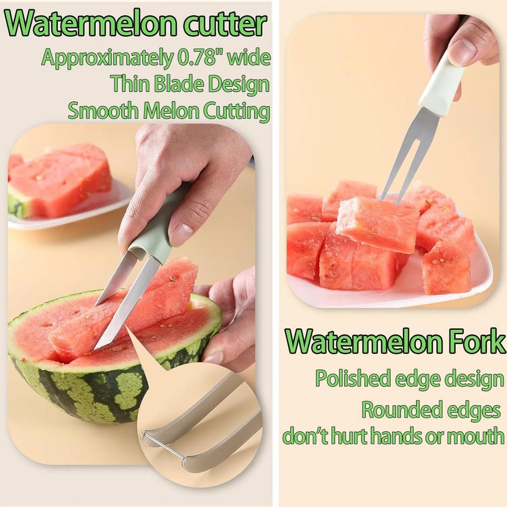 Watermelon Cutter Slicer Stainless Steel Watermelon Slicer Fork Cutter Tool Fruit Carving Tools Fruit Slicer Set Kitchen Gadgets