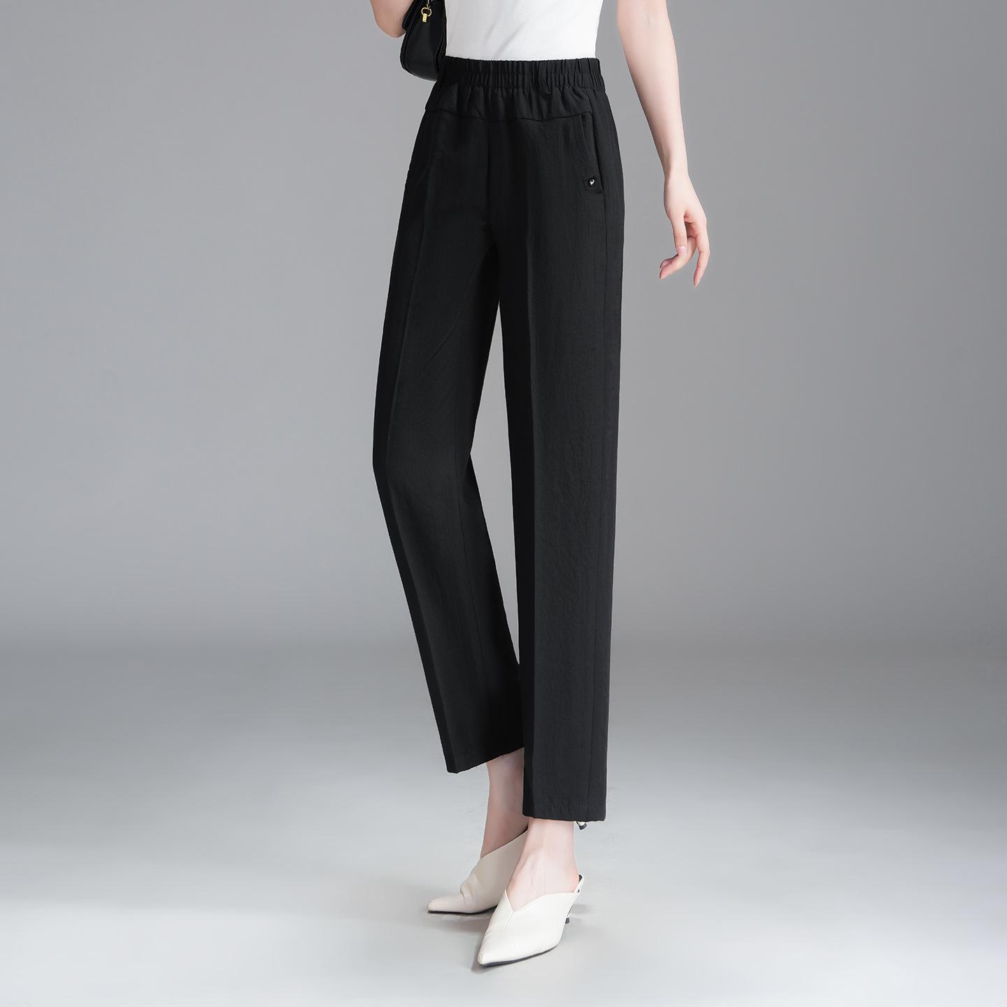 

Loose Linen Cropped Trousers for Middle-aged and Elderly Women - Plus Size Casual Spring/Summer Wear XXXL (recommended 120-130 jin) чорний