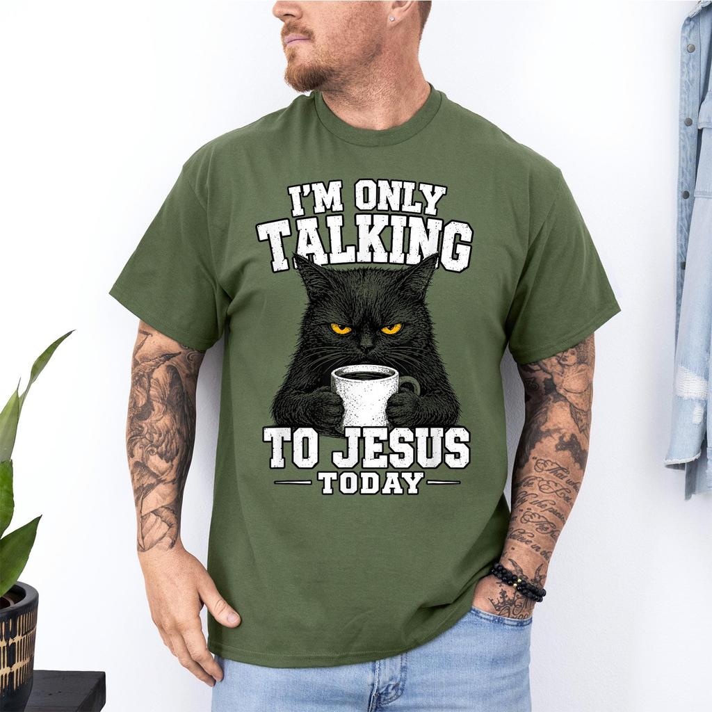 I'm Only Talking to Jesus Today Funny Black Cat Christian Unisex T-Shirt