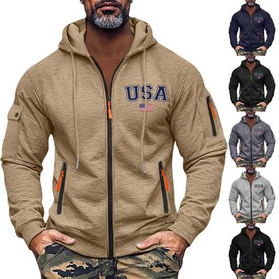 Men's Sweatshirt Hoodie Zipper Arm Pocket Cardigan Men's Sports Large Size Casual Hoodie