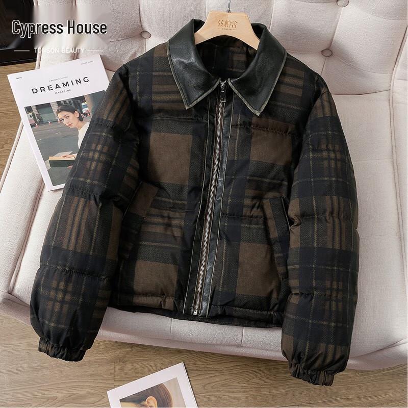 

Женская куртка в стиле ретро с контрастным клетчатым пэчворком S