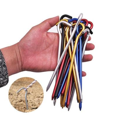 5Pcs/Set 18cm Aluminum Alloy Tent Spikes with Hook Garden Stakes Ground Spikes for Hammock Camping Wind Rope Awning Canopy