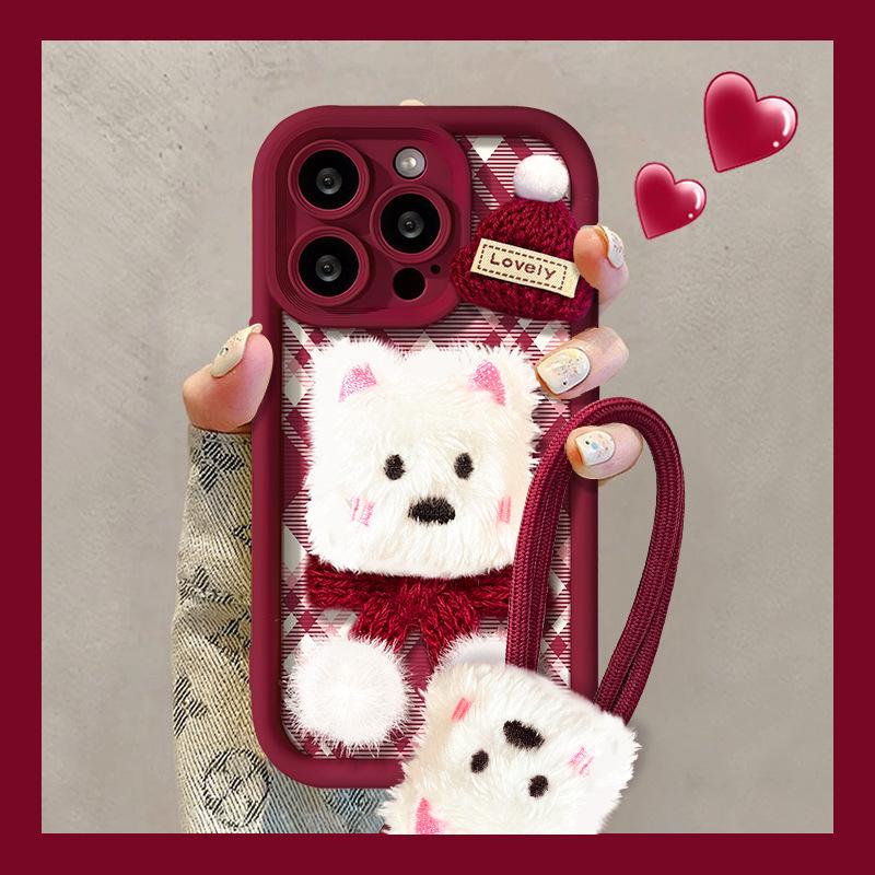Plush puppy lanyard for apple 17 autumn and winter mobile phone case iphone15promax silicone 16 new women's 14