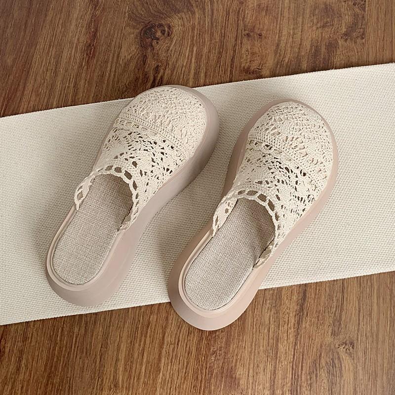 Fashion Women's Summer Slipper 2024 New Lace Hollowed-out Mesh Slipper Skirt Cotton Linen Sandals Women's Platform Vacation Slippers
