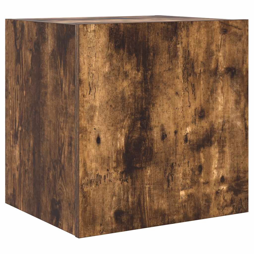 Wall Mounted TV Cabinet with RGB LED Lights Smoked Oak Finish 40.5 x 35 x 40 cm