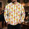 Men's Casual Loose Fit Long Sleeve Neck Tee with Christmas Print for Fall Winter