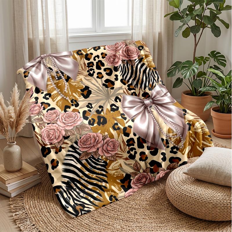 Leopard and Zebra Elegance 2 Theme Blanket Lightweight Warm Flannel Blanket Decorative Throw Blanket for Home Decoration