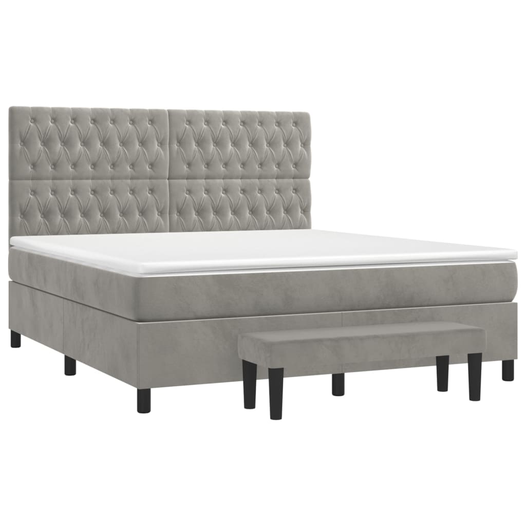 Vidaxl Letto Continentale Con Materasso, Grigio Chiaro, 180X200Cm, Velluto