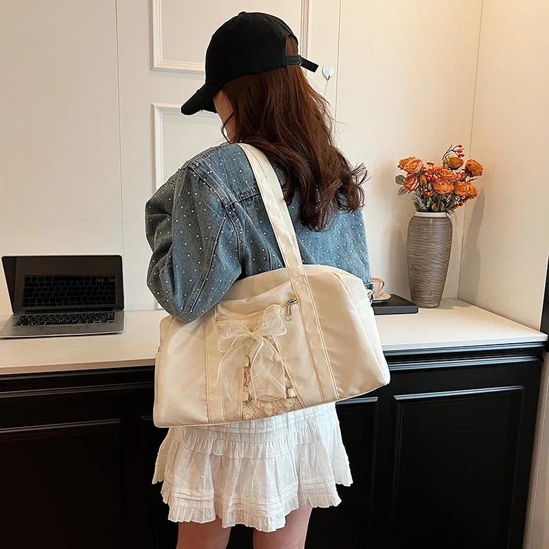 Umhängetaschen für Pendlerinnen Schultertasche Nylon Große Kapazität Nähfaden Schleife Reißverschluss Damen Schultertaschen